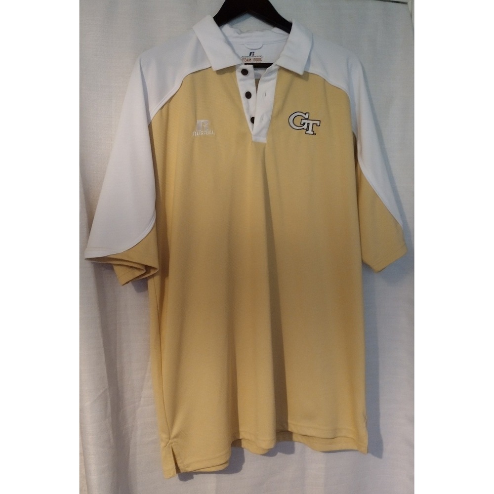 Georgia Tech Yellow Jackets Russell Athletic Polo Shirt Men's XL Yellow White